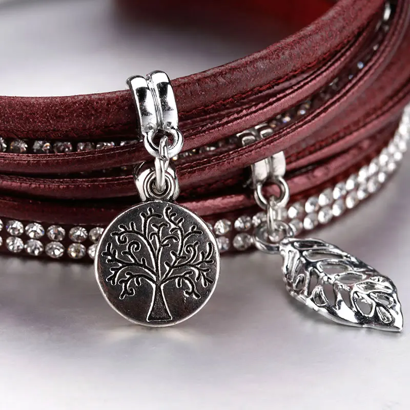 ALLYES Древо жизни браслеты для женщин Boho модные многослойные кожаные браслеты и браслеты женские ювелирные изделия