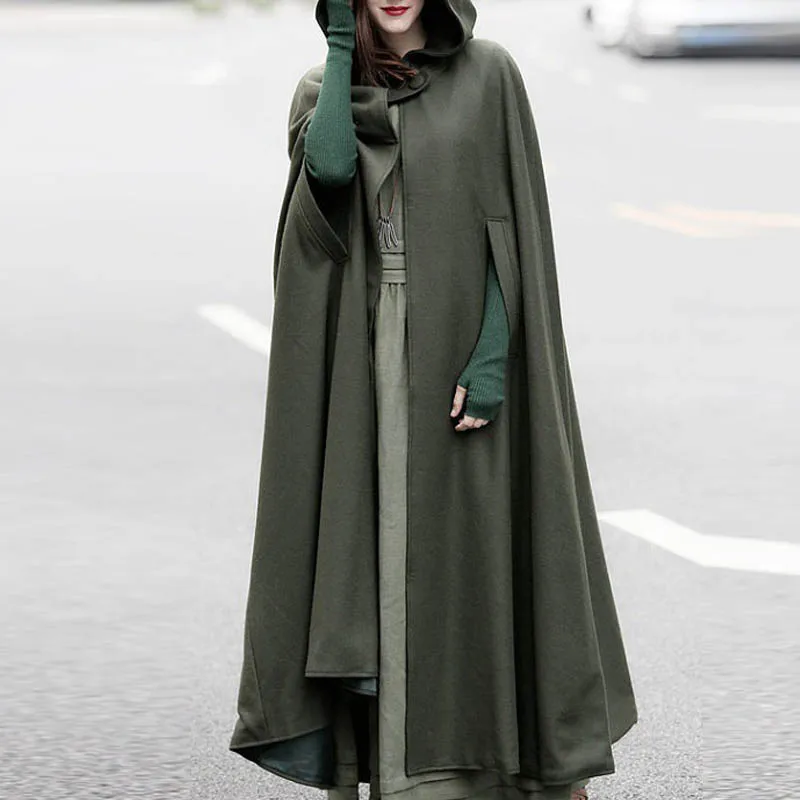 

2019 ZANZEA Spring Cloak Hooded Coat Women Vintage Gothic Cape Poncho Medieval Victorian Long Open Stitch Thin Jackets Plus Size