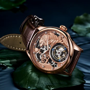 

Original Brand Hand-carved Tiger Tourbillon Manual Mechanical Watch Men's Hollow Waterproof Mens Watches Relogio Masculino