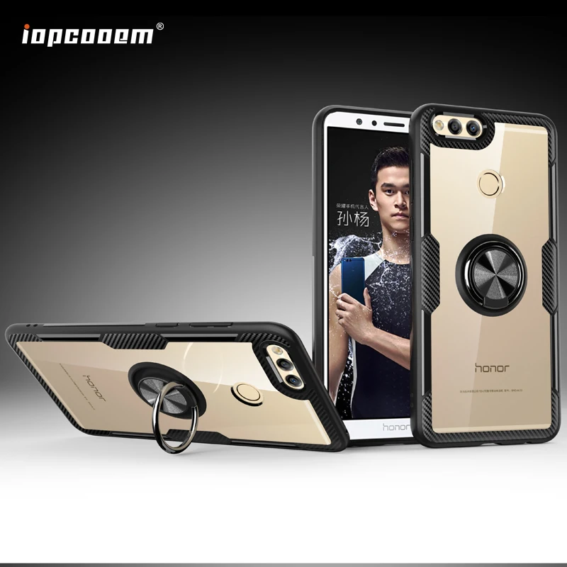Luxury Clear Phone Case For Huawei Honor 7X Car Shockproof Ring Holder Armor Cover |