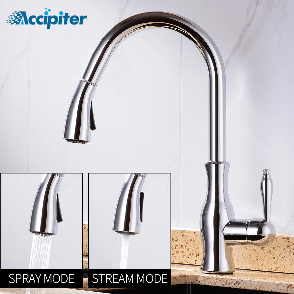 

Kitchen Faucets Sink Silver Taps Single Handle Pull Out Kitchen Tap Swivel 360 Water Mixer Tap 2 Features for kitchen