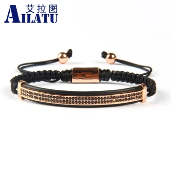 

Ailatu Fashion Jewelry Micro Pave Brass Black Cz Double Long Tube Watch Protector Macrame Bracelet