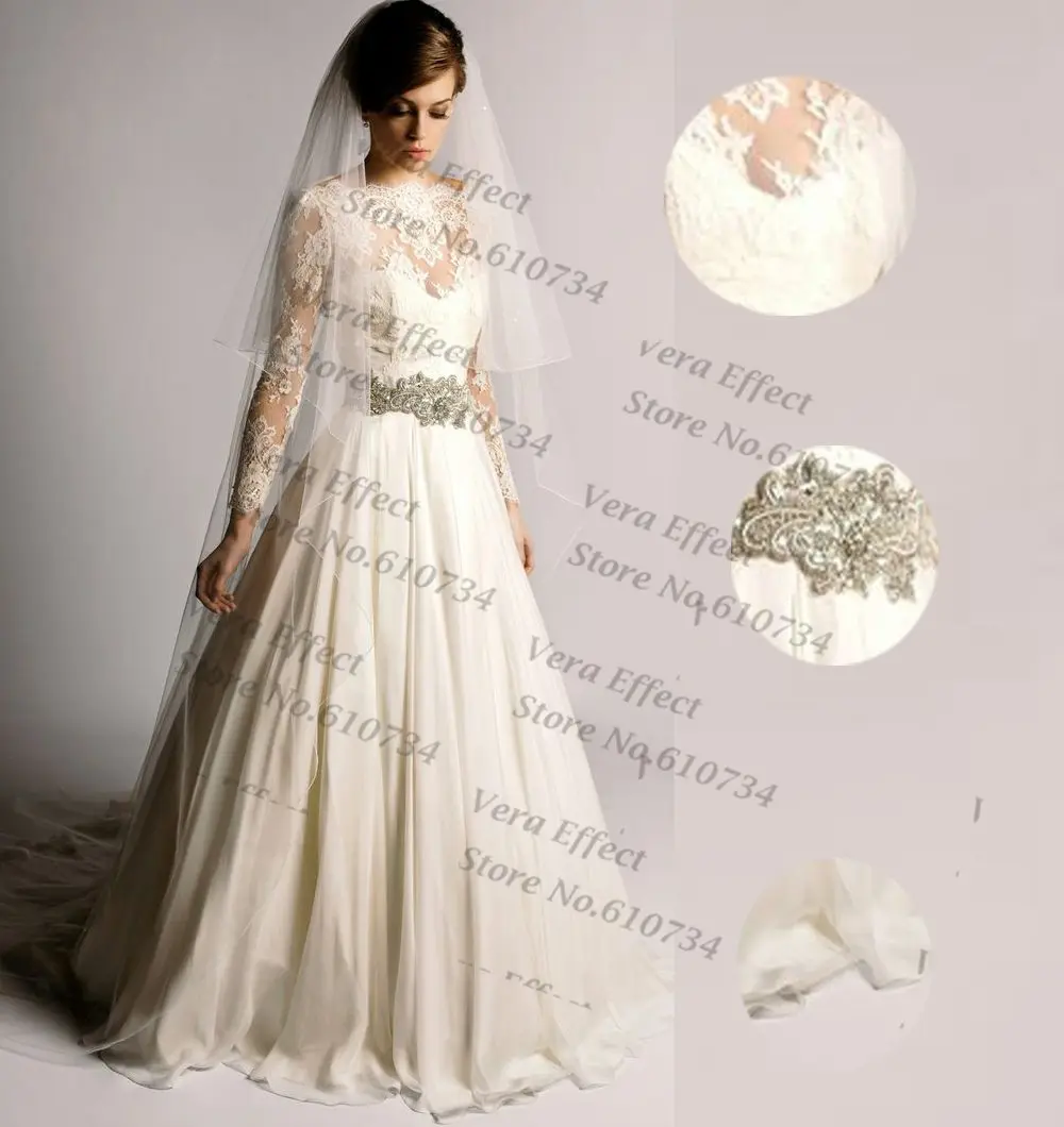 1950 Retro Wedding Dress Long Lace Sleeve A Line Birdal Gown 2014