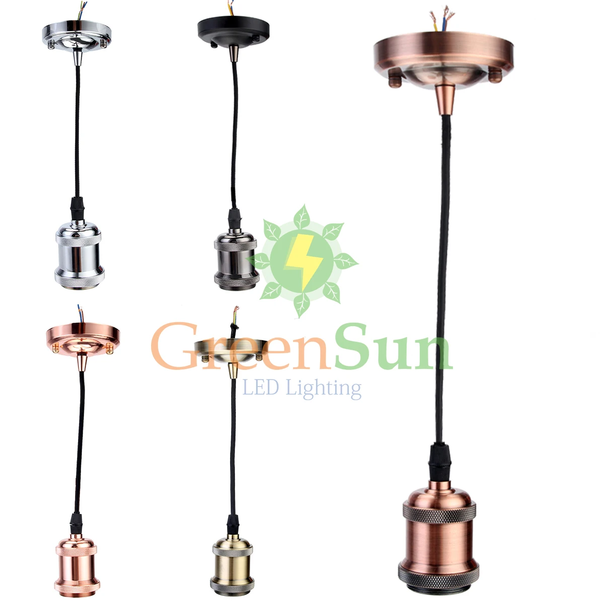 Preise GreenSun 5Pcs E27 Antike Messing Retro Schraube Birne Basis Anhänger Licht Halter Set Decke Rose Licht Buchse Mit 1,35 M Kabel