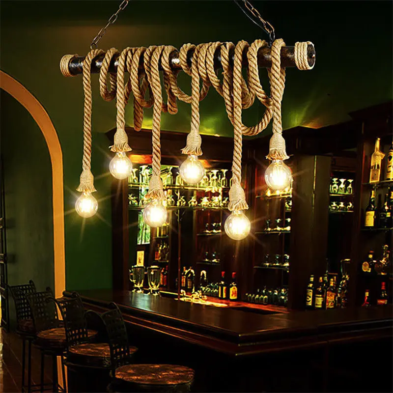 2018 New E27 Industrial Rope Pendant Lamp Retro Vintage Edison Hemp Ceiling Light Fixture