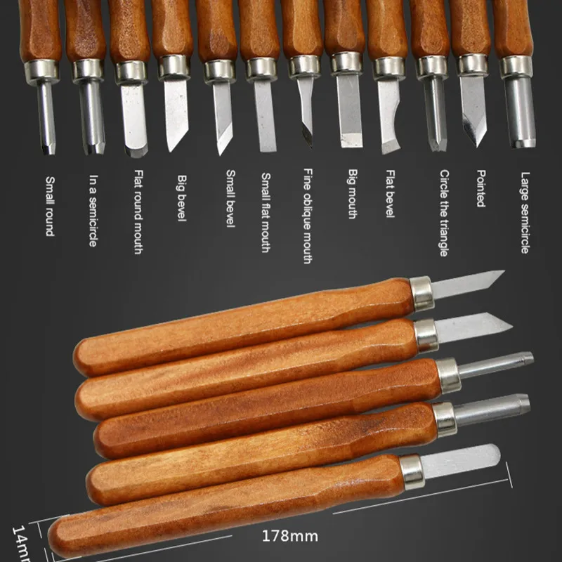 

12Pcs/Set Graver Woodworking Handmade Wood Root Engraved Rubber Stamp Woodcut Knife Multifunction Steel Knife Carving Tools