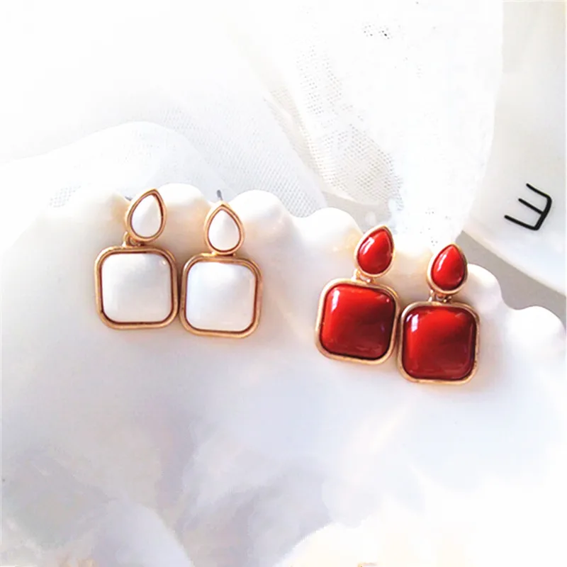 Metal Classic Trendy Red square stud earrings for women temperament