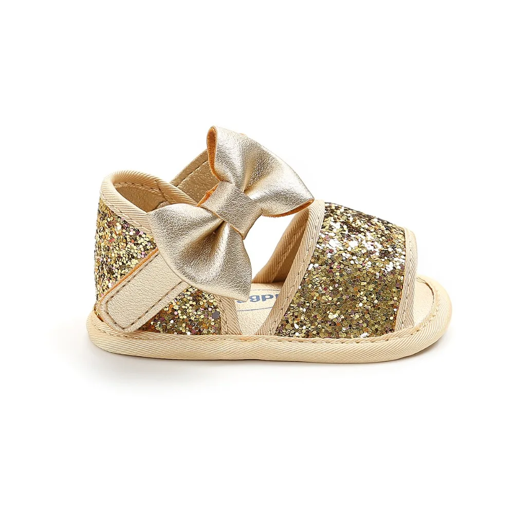 Brand Summer Sequin Bow Girls sandals PU Leather Princess sandals Gift baby moccasins Anti-slip Baby infant sandals