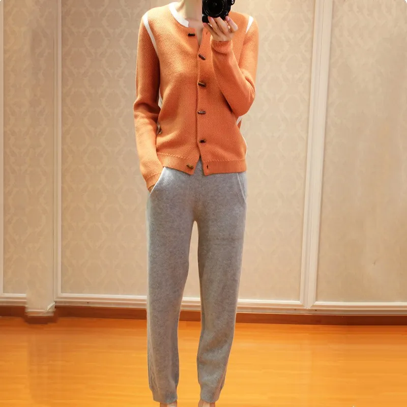 HZYRMY Spring Autumn New Women's Cashmere Cardigan Single-breasted Fight color Loose Fashion Jacket Wool Short Soft Warm Sweater Sweaters