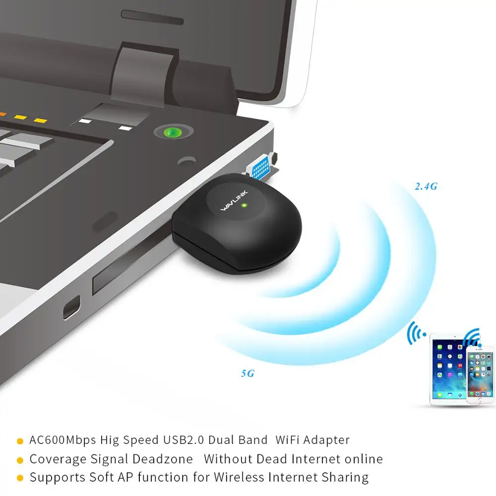 Wavlink USB Wifi адаптер AC600 мини двухдиапазонный 5G/2 4G беспроводной WiFi внешний LAN Карта