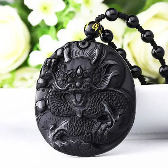 

100% Natural matte Obsidian Dragons Pendant Necklace 5.27