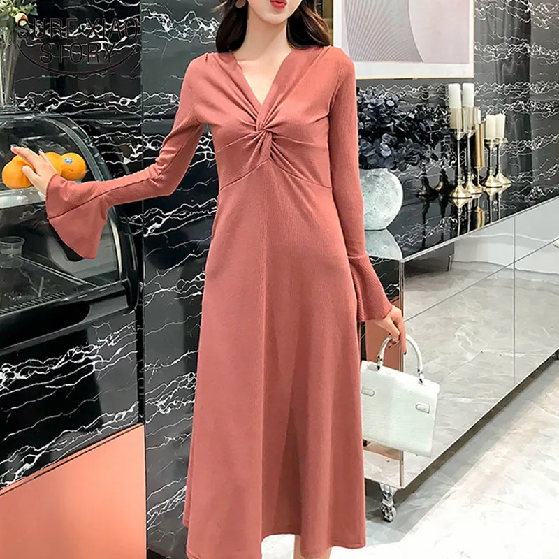 Dress women 2019 long winter v collar sexy elegant women dress long sleeve dress women clothes fashion dresses femianina 1464 45