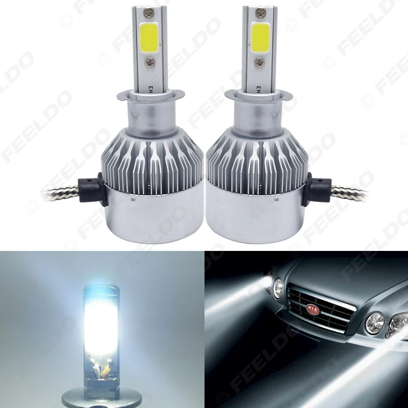 FEELDO 2 шт все в одном автомобильный светодиодный налобный фонарь COB 6500K 72W 7600LM H3 авто