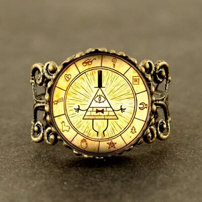 

Drama Gravity Falls Mysteries BILL CIPHER WHEEL Steampunk jewelry ring glass dr doctor who 1pcs/lot Glass mens women bronze 2017