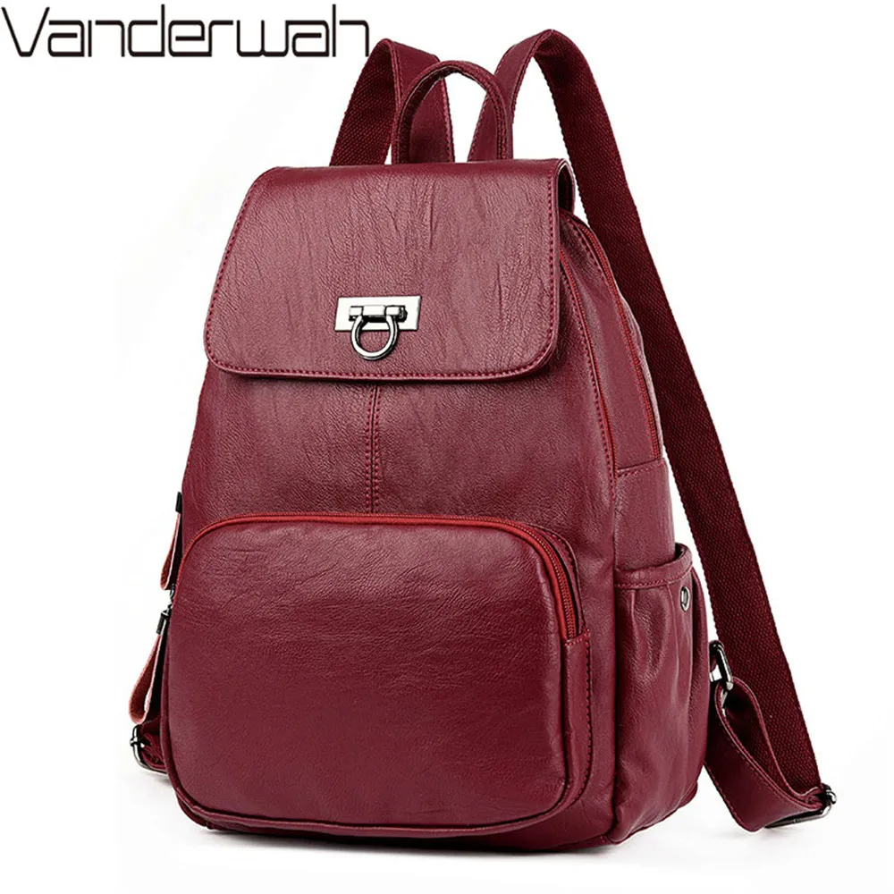 

Fashion Leisure Women Backpack Solid High Quality Leather Backpack Women Designer School Bag For Teenager Girls travel back pack