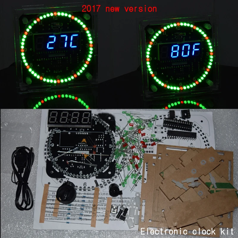 

New Version DS1302 Rotation 51 SCM Learning Board + Acrylic case LED Electronic Clock diy Kit