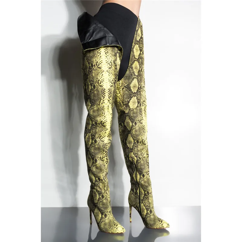 2019 Alta Mujer Rodilla Muslo De Mujeres Nuevo Serpiente Imprimir Pantalón Sobre Sexy La Python Cintura Entrepierna Piel Moda Botas Invierno Del Pic Largo As dTOwqw