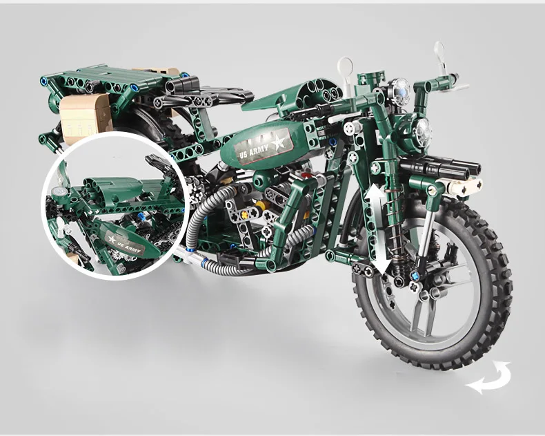 Горячие техника Второй мировой войны мотоциклетные Электрический строительный блок ww2 современный военный конструктор Модель игрушки с батарейным питанием коллекция