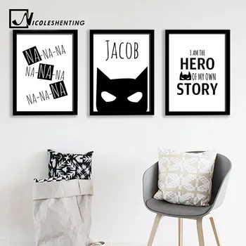 

Batman Mask Wall Art Canvas Print Personalized Name Custom Poster Nursery Quote Painting Nordic Picture Kids Room Decoration