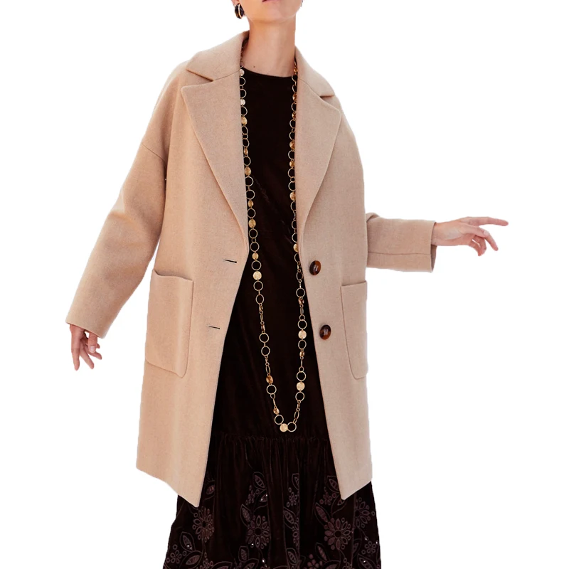 2018 winter coat women casual khaki wool coat long sleeve womens clothing single breasted long