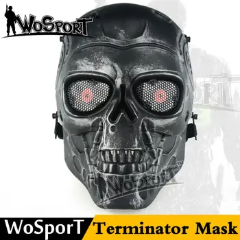 

WoSporT Terminator Airsoft Skull Mask Full Face Skeleton Safety Silver Steel Wargame Army Field Game Halloween Party Movie Prop