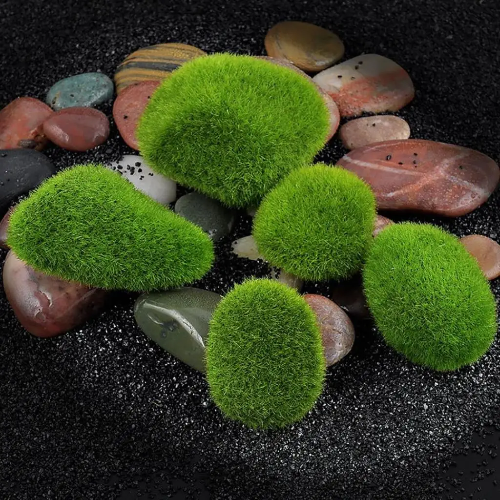

5 PC Green Grass Landscape Multi-shape Plant Moss Block Simulation Stone Flocking Handicraft Micro Glass Container Decoration