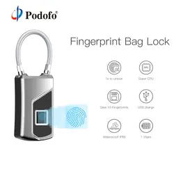 Podofo USB Перезаряжаемые сплав смарт Keyless Отпечатков пальцев замок IP65 Водонепроницаемый Anti-Theft замок безопасности двери Чемодан замок для