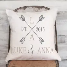 Холщовая наволочка, индивидуальный Подарок на годовщину, подарок на свадьбу, вечерние, на заказ две стрелки с инициалами