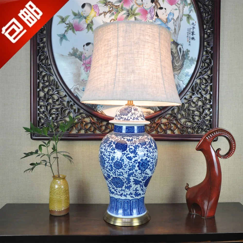 Art Chinese porcelain ceramic table lamp bedroom living room wedding table lamp Jingdezhen ceramic table lamps for living room