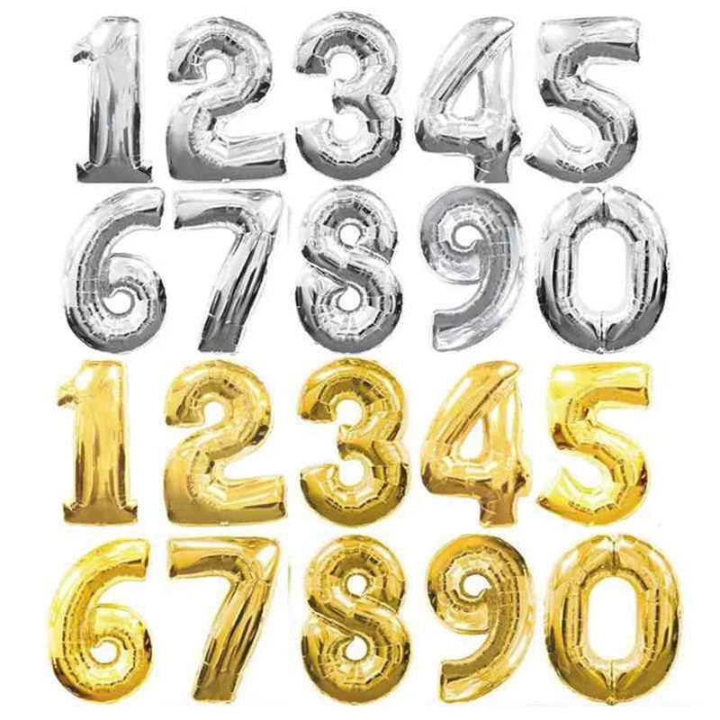 1 шт 40 дюймов большое золото, серебро, Алюминий фольга номер 0-9 в форме воздушных шаров водородные шары на день рождения Свадебные украшения
