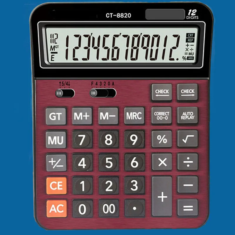 

Dual Power Supply 12-digit Display Financial Special Calculator Black RedCT-8820
