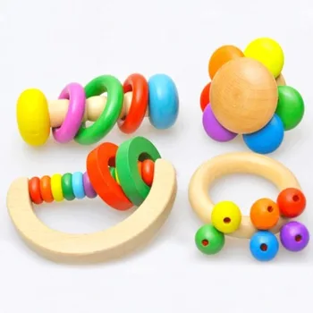 

Baby Kids Wooden Bell Rattle Toy Baby Handbell Musical Educational Instrument Rattles For Toddlers Babies