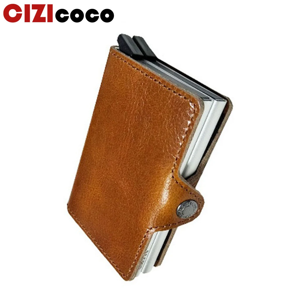 

New Genuine Leather Automatic Credit Card Holder Men Aluminum Business Credit Card High Quality Card Holder Wallet