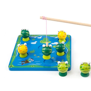 

1 Set 3D Fishing Toy Green Yellow Frog Pattern Fishing Toy Frog Magnetic Montessori Early Education Toys Family Games Blocks