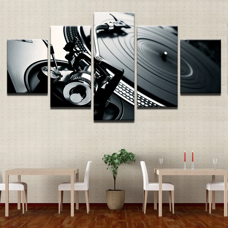 

Canvas Pictures Home Wall Art Framework Decor 5 Piece Music DJ Console Instrument Painting Night Club Of Mural Bar Prints Poster