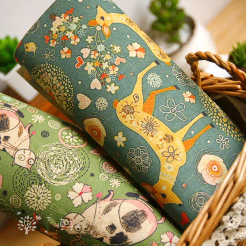 

Hand Dyed Cotton Linen Quilt Fabric For DIY Sewing Patchwork Home Textile Decor Of Purse Bags Crafts Cushions Cats&Deers 20x30cm