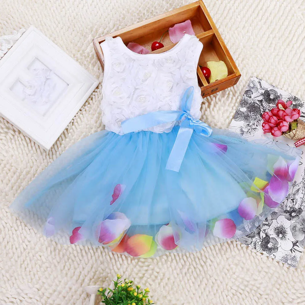 Детское праздничное платье-пачка принцессы без рукавов для девочек кружевное фатиновое платье с бантом и цветочным узором - Цвет: Синий