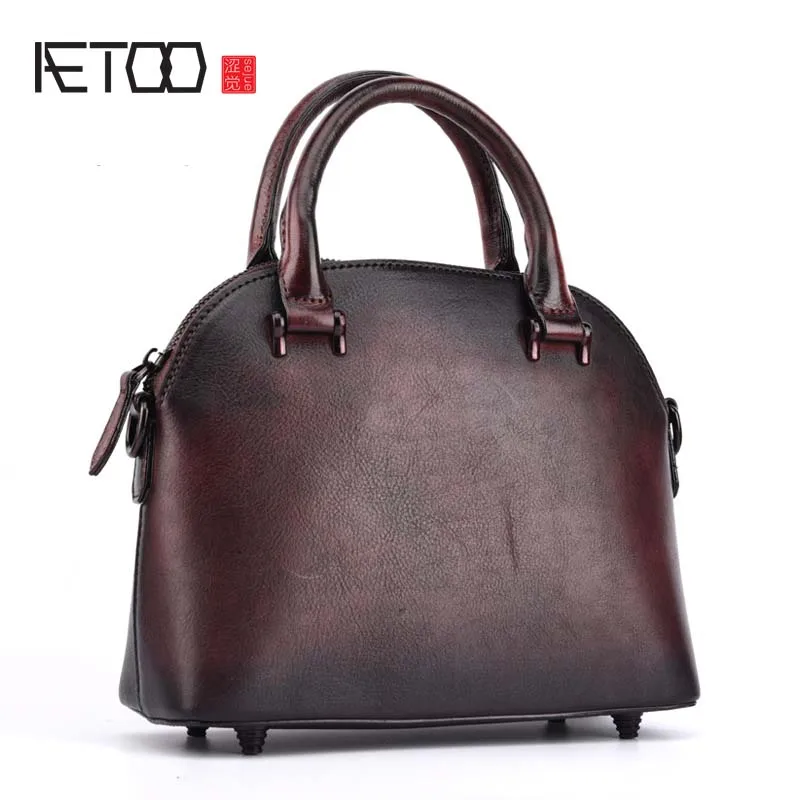 

EUMOAN Retro solid color zipper shell handbag women real leather messenger bag ladies shoulder diagonal package