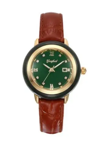 Кожаные водонепроницаемые Модные парные часы мужские jaspers-золотые инкрустированные зеленые настоящие натуральные драгоценные камни каменный браслет кварцевые королевские изящные часы - Окраска металла: dial diameter 32mm