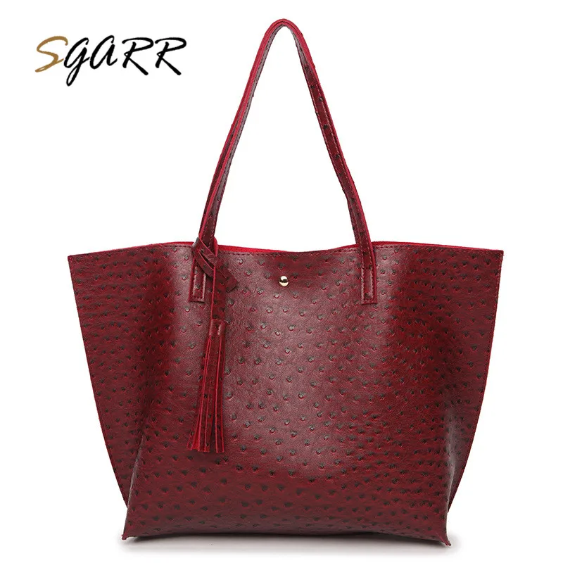 

SGARR Brand Famous Quality Women Leather Tote Bag Female Teenager Girls Big Handbag Ostrich Casual Travel Crossbody Bag