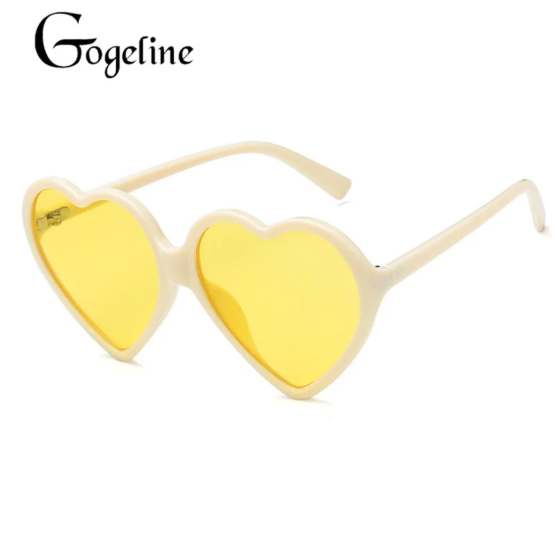 Женские солнцезащитные очки Love Heart, модные милые сексуальные ретро очки кошачий глаз, винтажные недорогие солнцезащитные очки, красные, фиолетовые, чайные, UV400 линзы для женщин - Цвет линз: creamy-white Yellow
