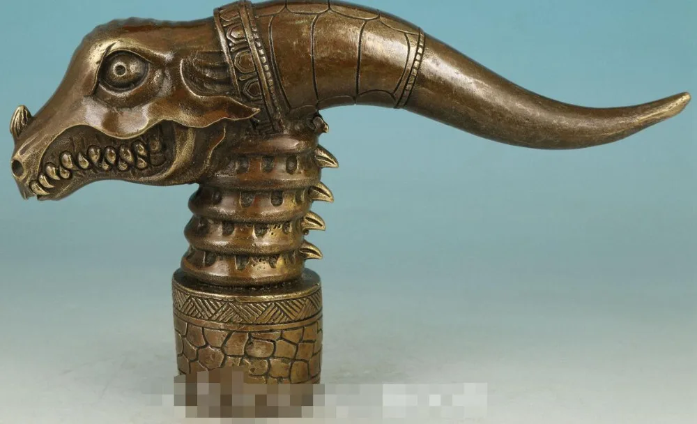 

Gothic Chinese Old Bronze Hand Carved evil person Statue Cane Walking Stick head