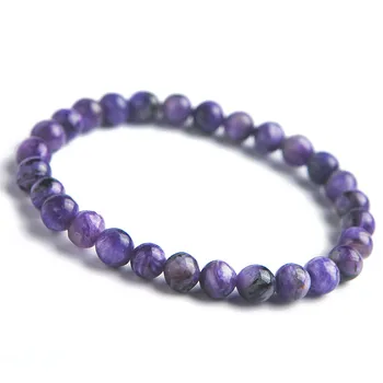 

Wholesale 6mm Genuine Purple Natural Charoite Bracelets For Women Femme Charm Stretch Crystal Round Bead Bracelet