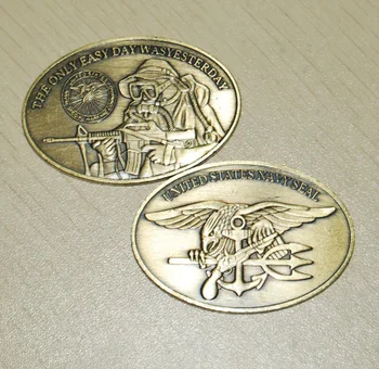 

"THE ONLY EASY DAY WAS YESTERDAY" Challenge Coin, Navy Seal Ellipse Challenge Coin US Navy Seals, 30pcs/lot, free shipping