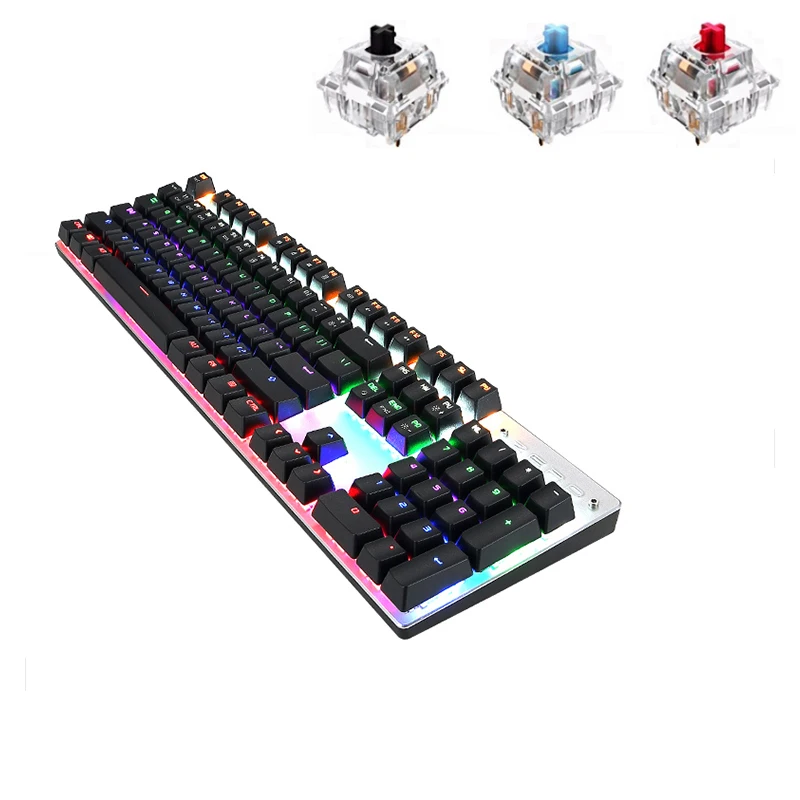 

Mechanical Gaming Keyboard 104 Keys Anti-Ghosting Keyboard LED Backlit for PC Gamer Blue/Black/Red Switch English Russian Layout