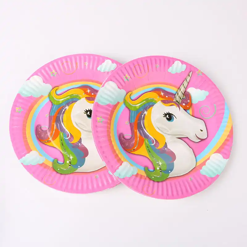 10 шт. 7 дюймов тарелки Единорог комплект украшений для вечеринки чашки/салфетки/крышка стола/повязка на голову Беби Шауэр детский день рожде...
