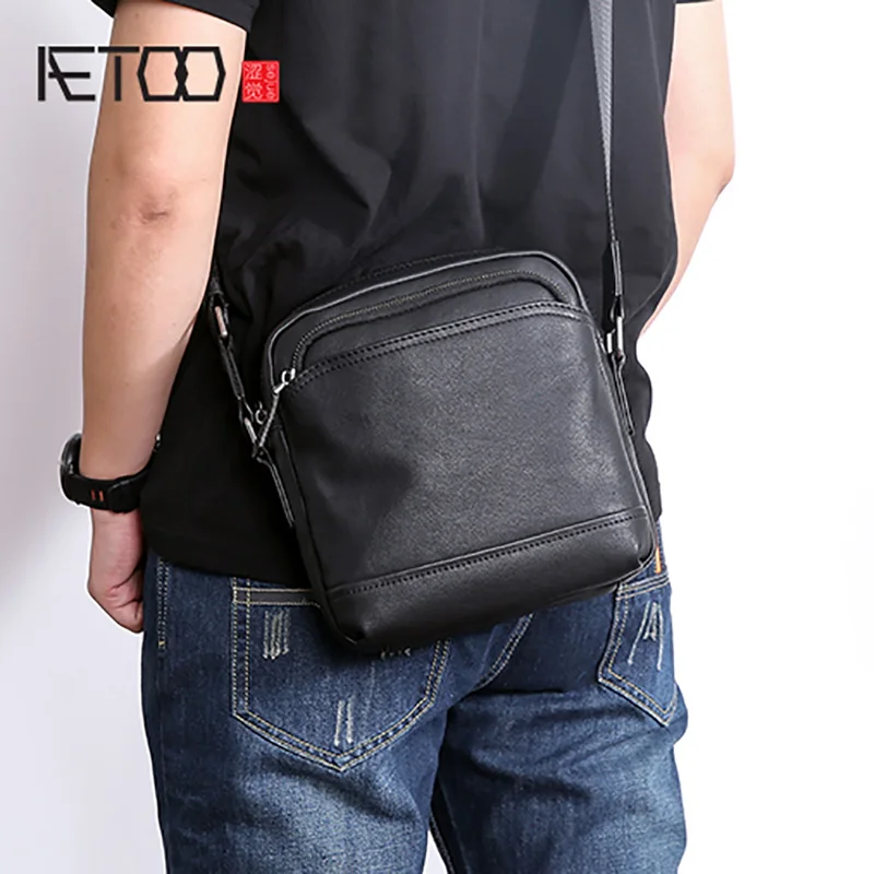 US $43.00 Aetoo Single Shoulder Bag Male Leather Casual Vertical Crossbody Bag Fashion Trend Head Layer Cowhide Mens Small Bag