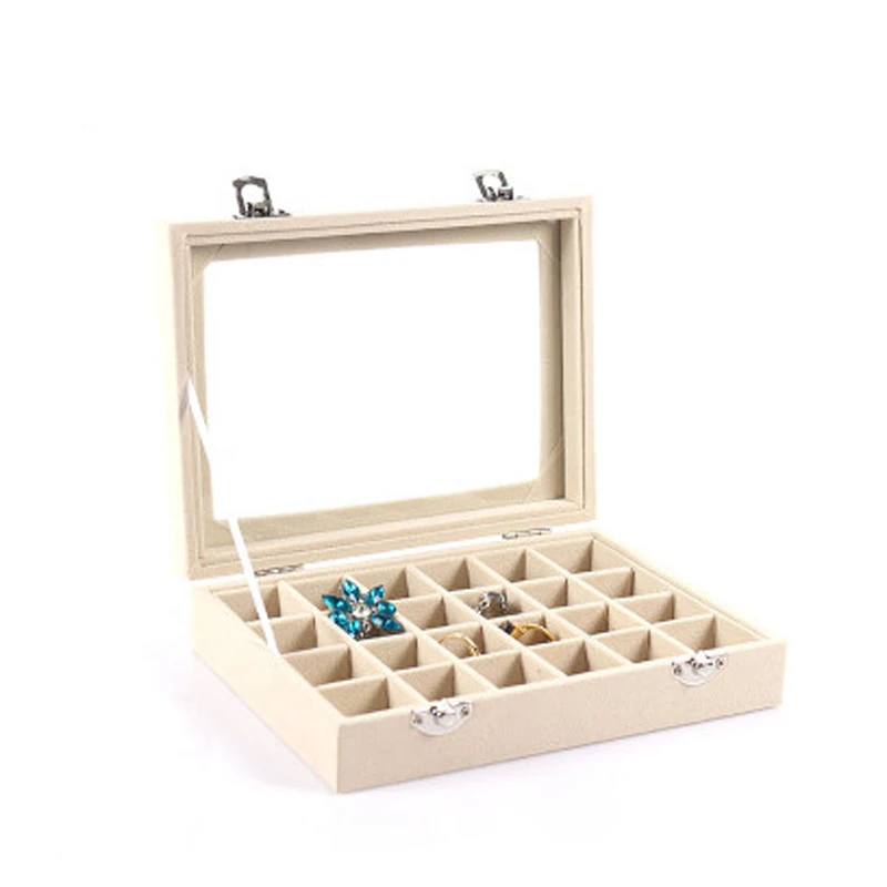 Новая мода 24 Сетки бархатная коробка для ювелирных изделий кольца серьги ожерелья макияж держатель, чехол, органайзер Женская бижутерия