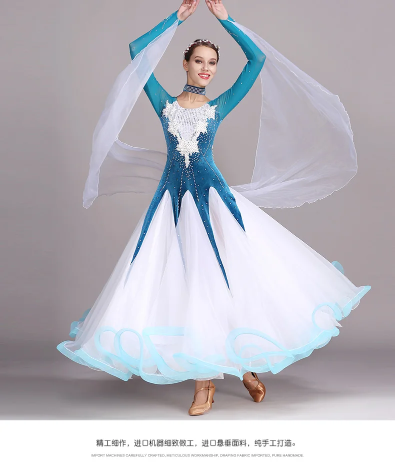 Новинка 2017 профессиональный горный хрусталь бальных танцев костюм вода цветы современный платье для танцев для женская обувь высокого