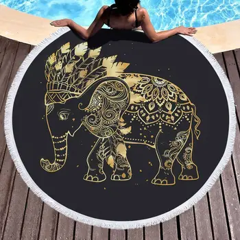 

Lannidaa Hot Stamping Elephant Round Beach Towel Black And White Animals Microfiber Towel Serviette De Plage Picnic Mat Blanket